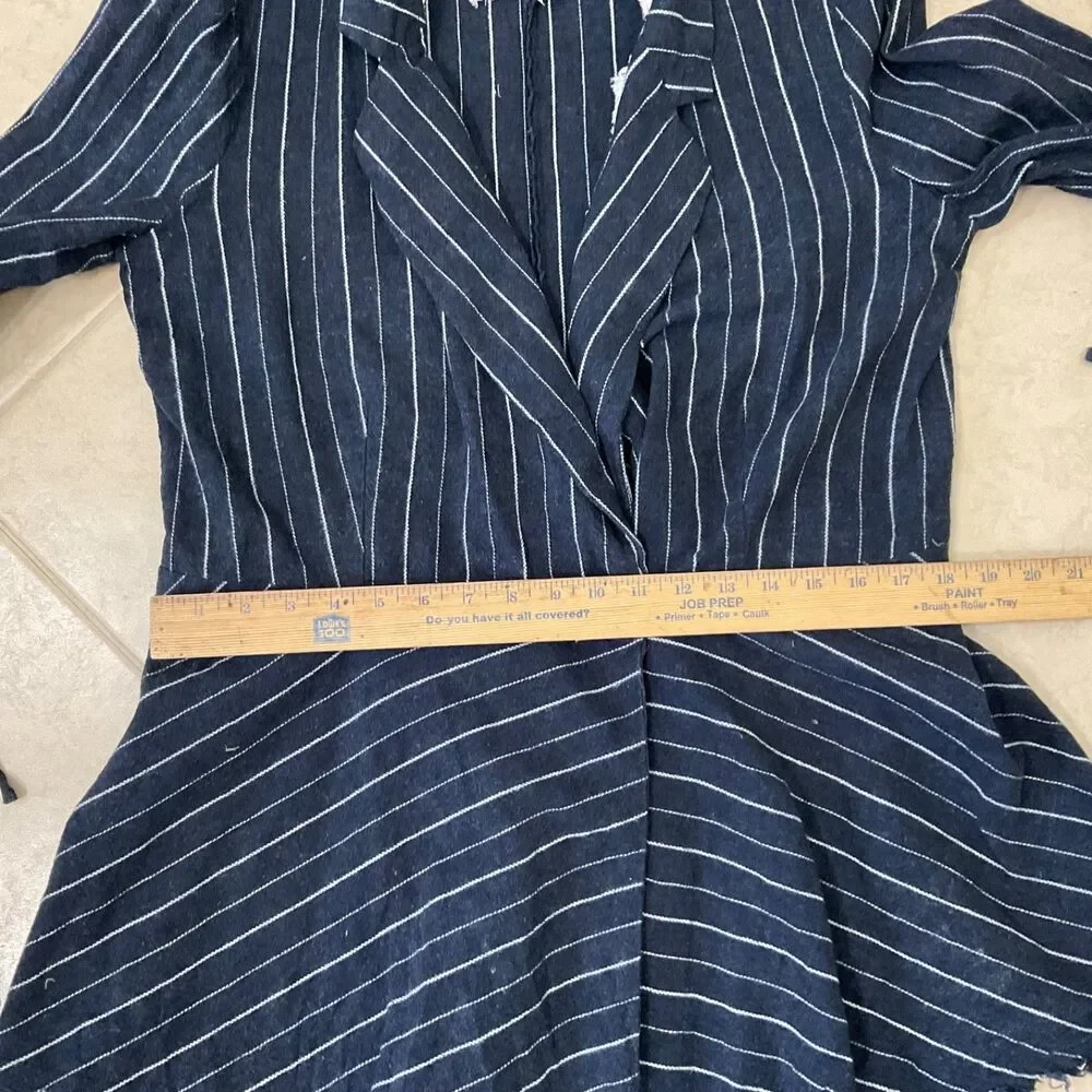 Free People Blazer Women's Large Blue Double Breasted stripes bell sleeves Flaws